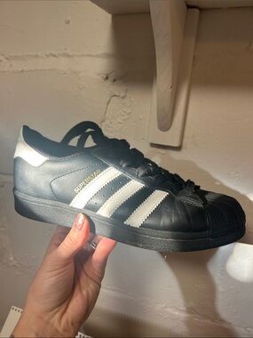 adidas Black Leather Sneakers with White Stripes